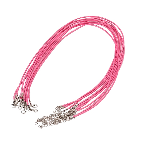 

PandaHall Waxed Cord Necklace Making, with Zinc Alloy Lobster Clasps, Platinum, Deep Pink, 17.8 inch~18 inch(45.5~46cm), 2mm Waxed Cord
