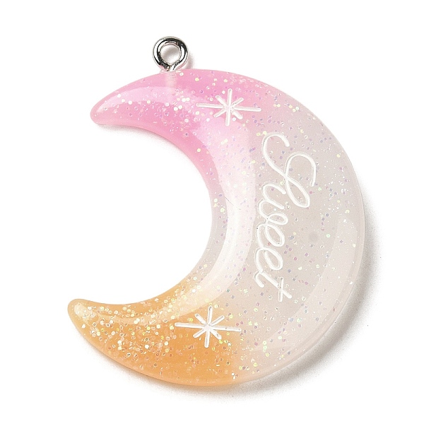 

PandaHall Gradient Color Translucent Resin Pendants, Glitter Moon Charms with Platinum Tone Iron Loops, White, 40x34x5mm, Hole: 2mm...