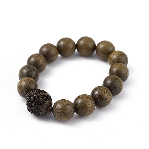 PandaHall Natural Wood Round Round Beaded Stretch Bracelets, Chinese Character Lucky Bracelet for Women, Coffee, Inner Diameter: 2-3/4 inch...