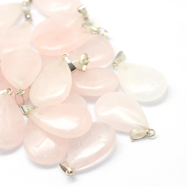 

PandaHall Teardrop Natural Rose Quartz Pendants, with Platinum Tone Brass Findings, 25~29x16~17x5~6mm, Hole: 2x7mm Rose Quartz Teardrop