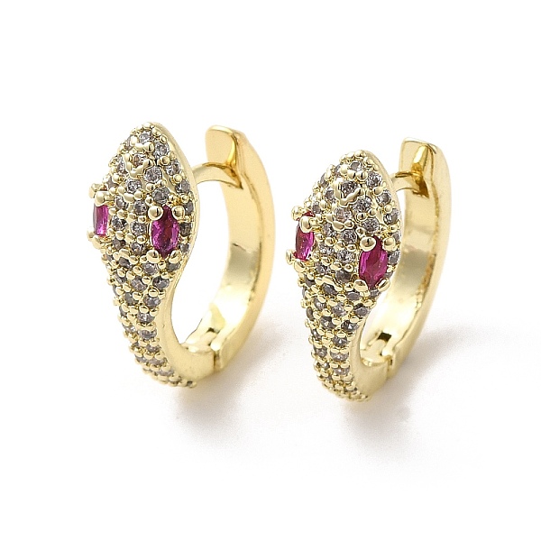 

PandaHall Brass Micro Pave Cubic Zirconia Hoop Earrings, Snake, Real 18K Gold Plated, 17x6mm Cubic Zirconia Snake Red