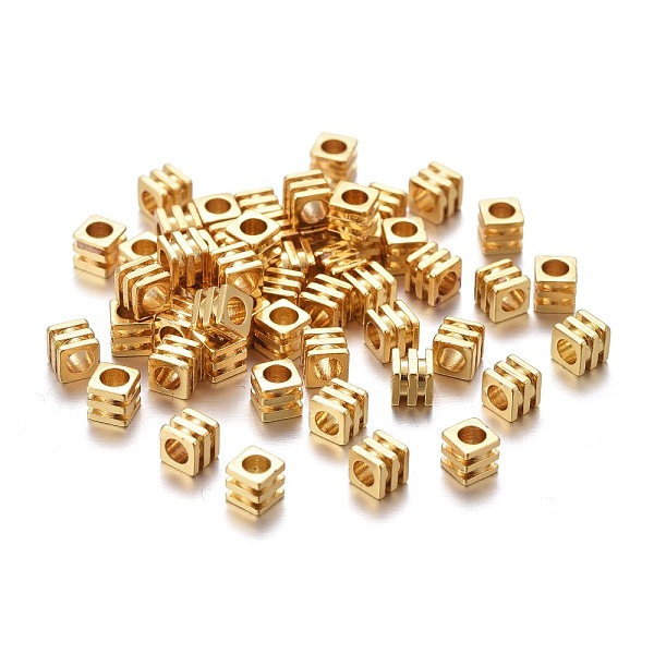 

PandaHall Brass Spacer Beads, Long-lasting Plated, Grooved Cube, Golden, 3x3x3mm, Hole: 1.8mm Brass Cube