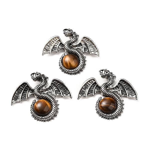 

PandaHall Natural Tiger Eye Big Pendants, Dragon Charms, with Rack Plating Antique Silver Tone Alloy Findings, Cadmium Free & Lead Free...