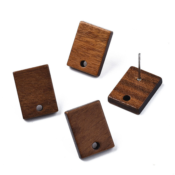 

PandaHall Walnut Wood Stud Earring Findings, with Hole and 304 Stainless Steel Pin, Rectangle, Peru, 15x11mm, Hole: 1.8mm, Pin: 0.7mm Wood..., Brown