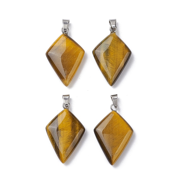 

PandaHall Natural Tiger Eye Pendants, Kite Charms with Stainless Steel Color Plated Stainless Steel Snap on Bails, 28~28.5x18x5.5~6mm, Hole...