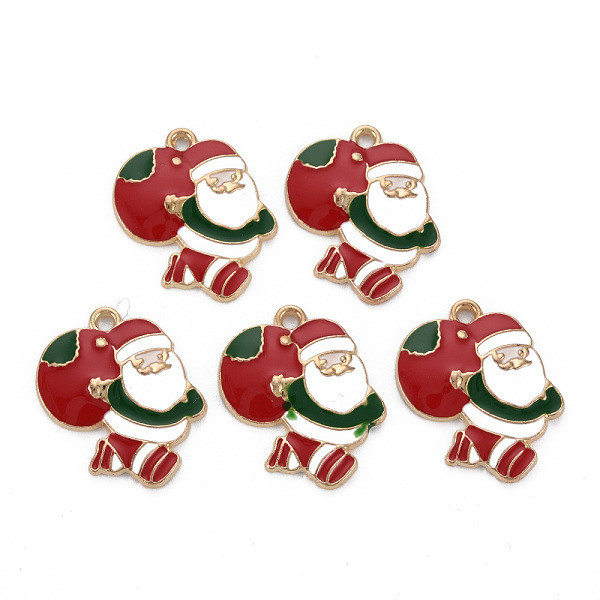 

PandaHall Rack Plating Alloy Enamel Pendants, Cadmium Free & Nickel Free & Lead Free, Father Christmas, Light Gold, Red, 21x21x2.5mm, Hole...