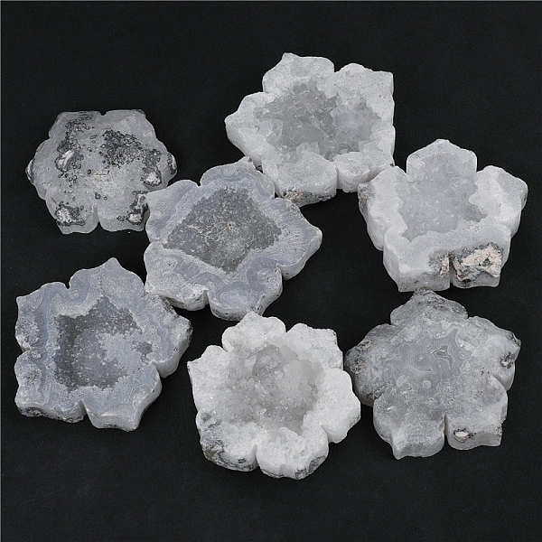 

PandaHall Flower Natural Agate Cluster Ornaments, Agate Geode Crystals Reiki Energy Stone, 60~80mm Natural Agate Flower