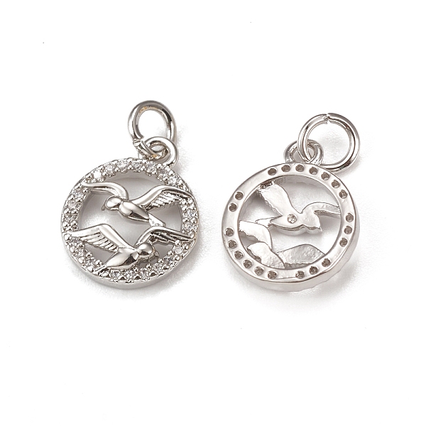 

PandaHall Brass Micro Pave Cubic Zirconia Bird Charms, with Jump Ring, Ring with Seagull Charm, Platinum, 13x11x2mm, Hole: 3mm Brass+Cubic..., Clear