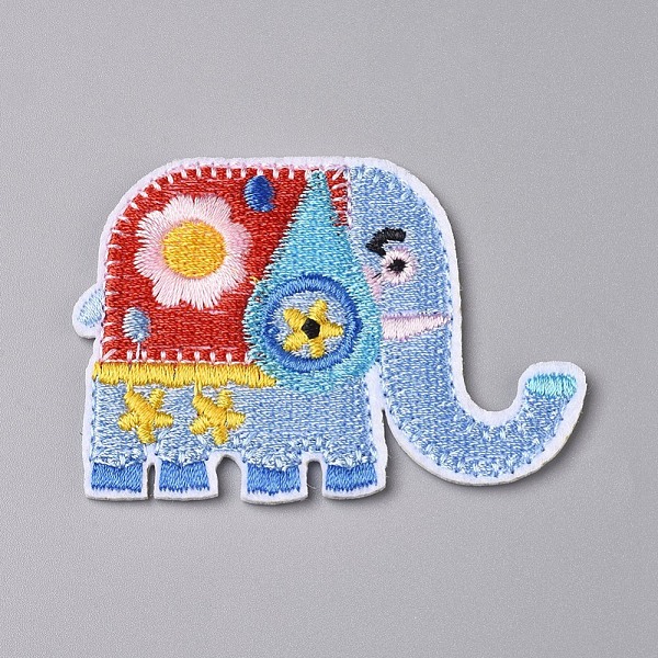 PandaHall Computerized Embroidery Cloth Iron on/Sew on Patches, Costume Accessories, Appliques, Elephant, Light Sky Blue, 60.5x44x1.5mm...