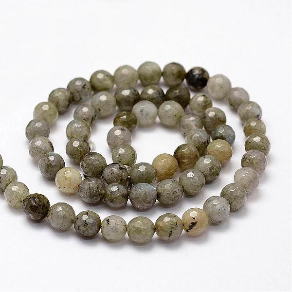 

PandaHall Faceted Natural Labradorite Beads Strands, Round, 6mm, Hole: 1mm, about 62pcs/strand, 14.8 inch Labradorite Round Green