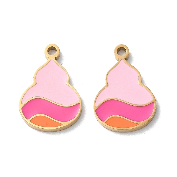 

PandaHall Ion Plating(IP) 304 Stainless Steel Pendants, with Enamel, Gourd Charm, Golden, Pink, 17x11.5x1.5mm, Hole: 1.6mm Stainless...