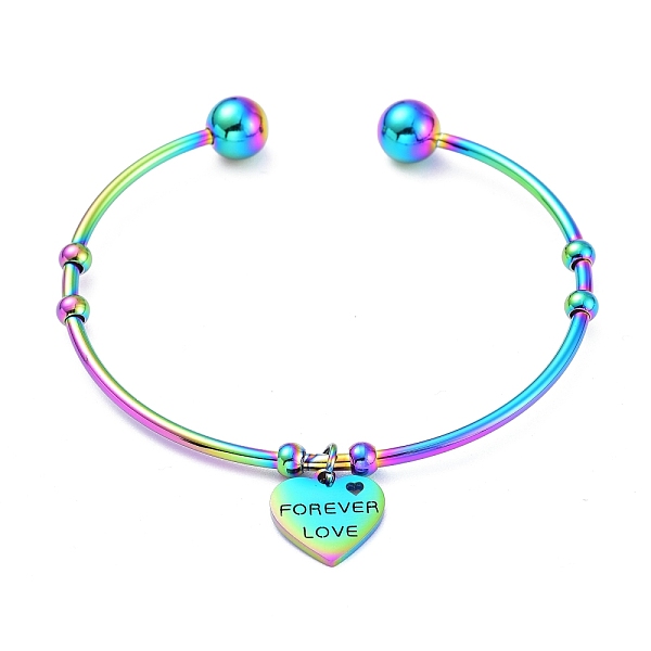 

PandaHall 304 Stainless Steel Cuff Bangles, Torque Bangles, Mixed Shapes Charm Bangles, Rainbow Color, 2-3/8 inch(5.9cm) 304 Stainless Steel