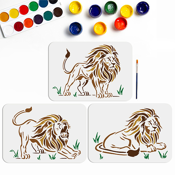 

PandaHall MAYJOYDIY US 1 Set PET Hollow Out Drawing Painting Stencils, for DIY Scrapbook, Photo Album, with 1Pc Art Paint Brushes, Lion...