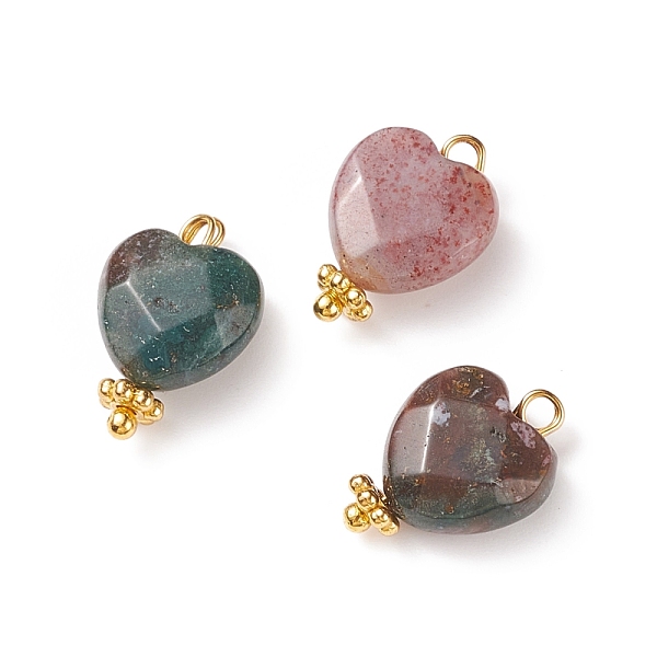 

PandaHall Natural Indian Agate Charms, with Golden Tone Brass Findings, Faceted Heart, 15x10x5mm, Hole: 1.6mm Indian Agate Heart