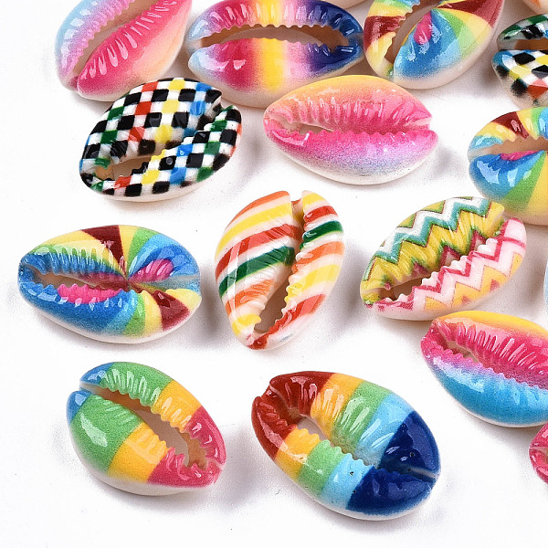 

PandaHall Printed Natural Cowrie Shell Beads, No Hole/Undrilled, with Rainbow Pattern, Mixed Color, 18~22x13~14x6~8mm Cowrie Shell Shell..., Multicolor
