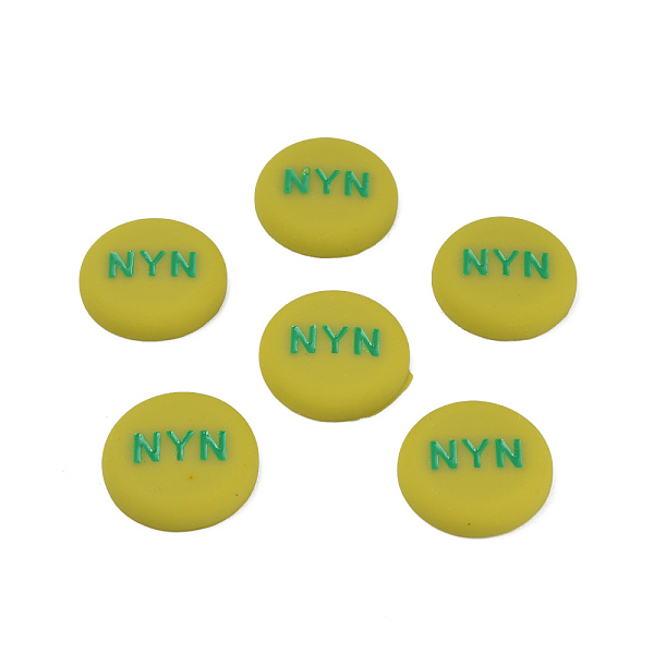 

PandaHall Acrylic Enamel Cabochons, Flat Round with Word NYN, Yellow Green, 21x5mm Acrylic Flat Round