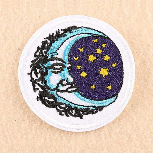

PandaHall Tree Computerized Embroidery Cloth Iron on/Sew on Patches, Costume Accessories, Flat Round, Colorful, 77mm Cloth Moon