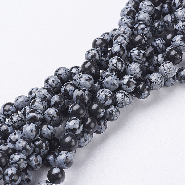 

PandaHall Natural Snowflake Obsidian Beads Strands, Round, 6mm, Hole: 0.8mm, about 60pcs/strand, 15~16 inch Snowflake Obsidian Round Gray