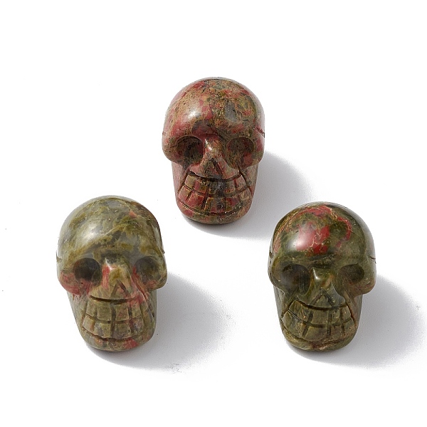 

PandaHall Natural Unakite Display Decoration, for Home Office Tabletop, Skull, 18~23x17~23.5x23~26mm Unakite Skull