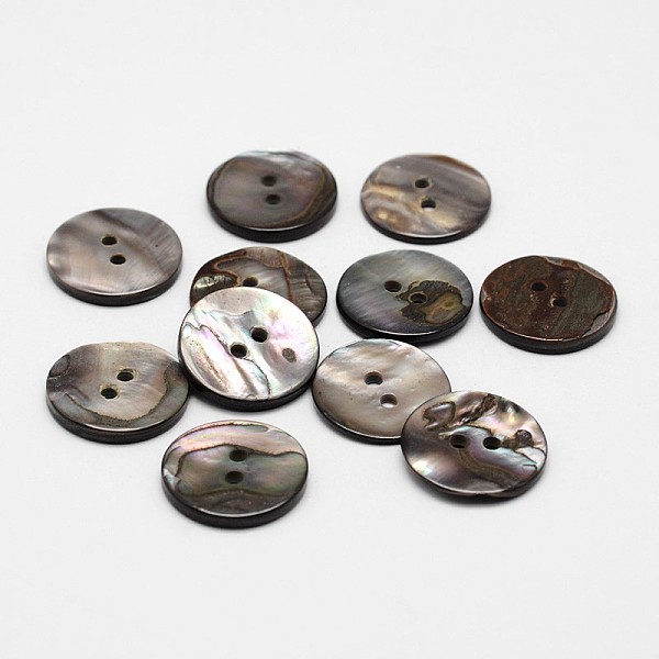 

PandaHall 2-Hole Flat Round Natural Black Shell Buttons, Black, 17x2mm, Hole: 2mm Shell Flat Round Black