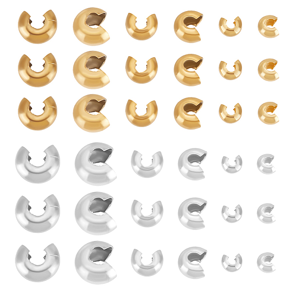 

PandaHall Unicraftale 120Pcs 6 Style 304 Stainless Steel Crimp Beads Covers, Golden & Stainless Steel Color, 3.5~8.2x3.5~7x2.5~4mm, Hole...