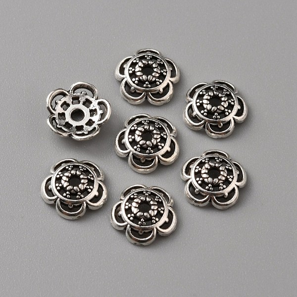 

PandaHall Tibetan Style Alloy Bead Caps, 5-Petal, Flower, Antique Silver, 8x2.5mm, Hole: 1.2mm Alloy