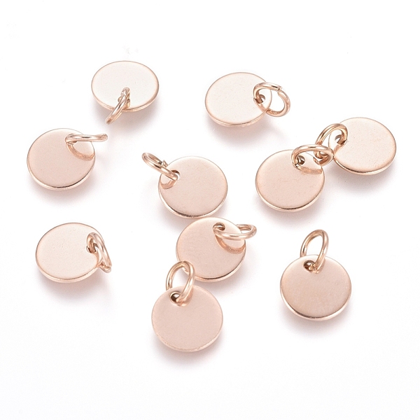 

PandaHall Ion Plating(IP) 304 Stainless Steel Charms, Stamping Blank Tag, with Jump Rings, Flat Round, Rose Gold, 8x0.7mm, Hole: 3.5mm 304...