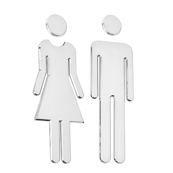 PandaHall ABS Male & Female Bathroom Sign Stickers, Public Toilet Sign, for Wall Door Accessories Sign, Silver, Male: 195x61x4mm, Female...