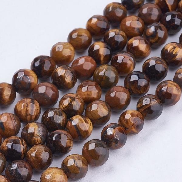 

PandaHall Natural Tiger Eye Round Bead Strands, Faceted, 8mm, Hole: 1mm, about 48pcs/strand, 14.9 inch Tiger Eye Round Brown