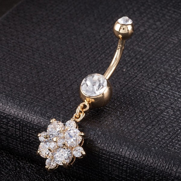 

PandaHall Piercing Jewelry, Brass Cubic Zirconia Navel Ring, Belly Rings, with Surgical Stainless Steel Bar, Cadmium Free & Lead Free, Real..., Clear