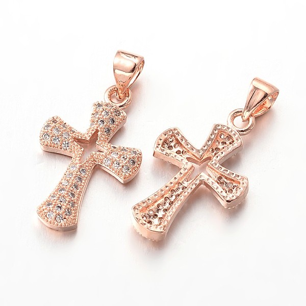 

PandaHall Cross Brass Micro Pave Cubic Zirconia Pendants, Lead Free & Nickel Free, Rose Gold, 22x13x2mm, Hole: 3x4mm Brass+Cubic Zirconia...