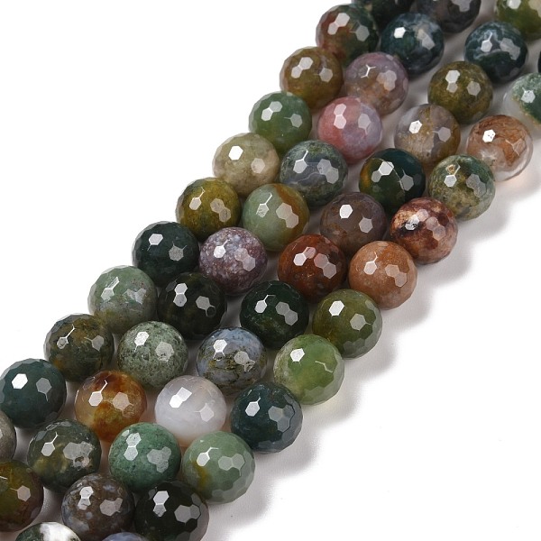 

PandaHall Natural Indian Agate Beads Strands, Faceted(128 Facets), Round, 10mm, Hole: 1.2mm, about 38pcs/strand, 14.96''(38cm) Indian Agate...