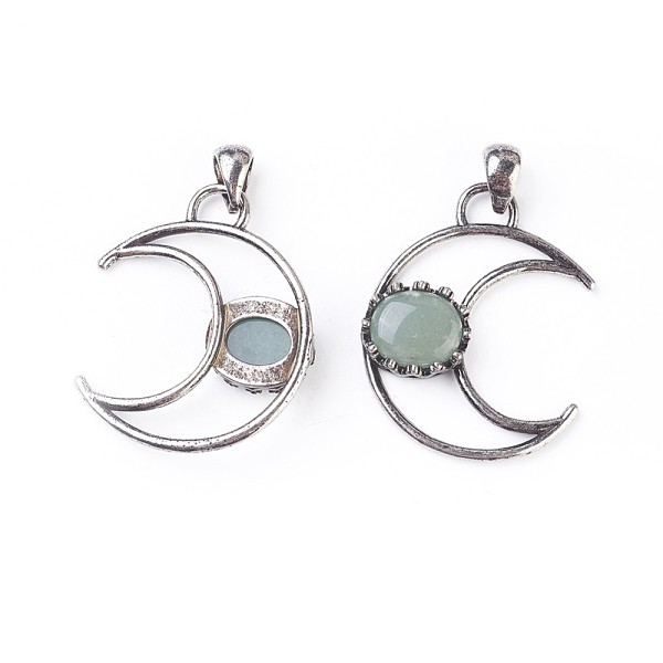 

PandaHall Natural Green Aventurine Pendants, with Brass Findings, Moon, Antique Silver, 38~38.5x30~31x6~7mm, Hole: 5x7mm Green Aventurine...