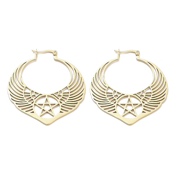 

PandaHall 304 Stainless Steel Wing with Star Hoop Earrings for Women, Golden, 52.5x48x1~2mm 304 Stainless Steel Wing