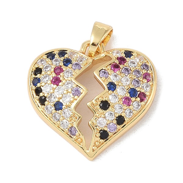 

PandaHall Brass Micro Pave Cubic Zirconia Pendants, Broken Heart, Colorful , Real 18K Gold Plated, 19.5x20x4.5mm, Hole: 5x2.5mm Brass+Cubic...