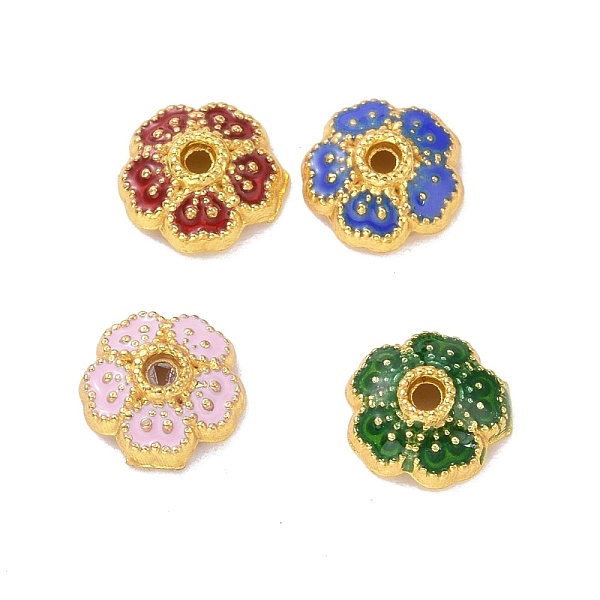 

PandaHall Alloy Enamel Bead Caps, Cadmium Free & Lead Free, Long-Lasting Plated, Golden, Flower, Mixed Color, 6x2.2mm, Hole: 0.9mm..., Multicolor