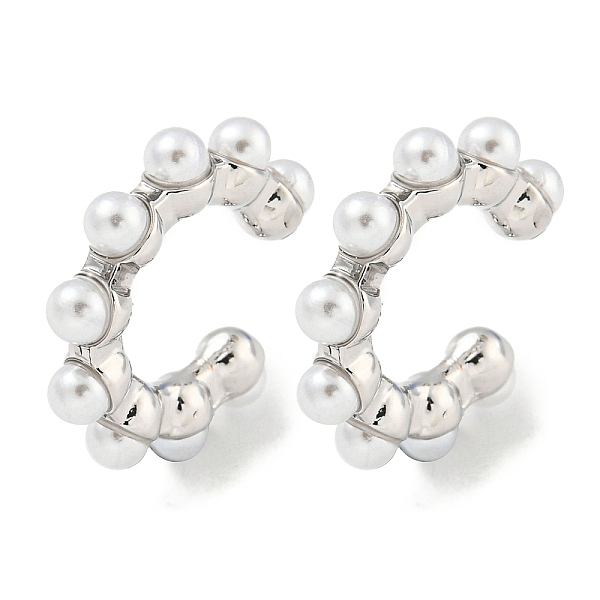 Rack Plating Brass Plastic Pearl Beads Cuff Earrings For Women