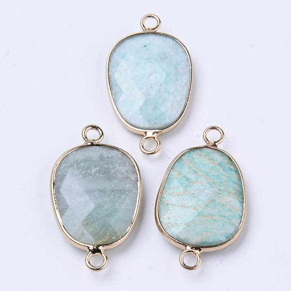 

PandaHall Natural Amazonite Links Connectors, with Light Gold Plated Edge Brass Loops, Oval, Faceted, 30.5~31.5x17.5x5~6mm, Hole: 2mm...