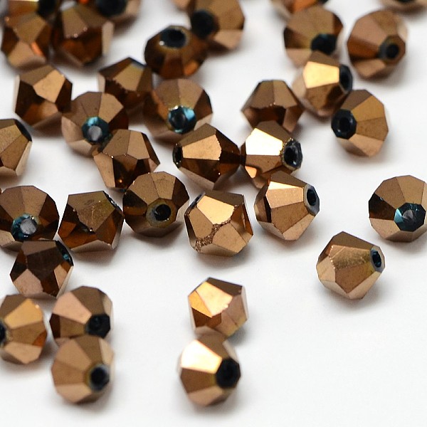 

PandaHall Electroplate Crystal Glass Faceted Bicone Beads, Copper Plated, 4.5x4mm, Hole: 1mm, about 720pcs/bag Glass Bicone
