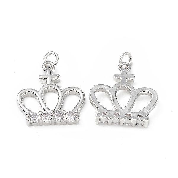 

PandaHall Brass Micro Pave Cubic Zirconia Pendants, with Jump Ring, Crown with Cross Charm, Platinum, 20x18.5x3.5mm, Hole: 3mm Brass+Cubic..., Clear