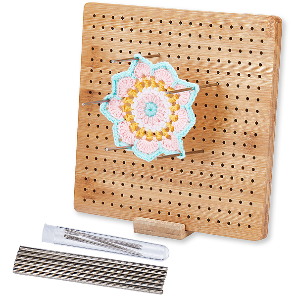 

PandaHall Square Bamboo Crochet Blocking Board, with Stainless Steel Positioning Pins and Needles, BurlyWood, 23x23x1.5cm Bamboo Square..., Orange