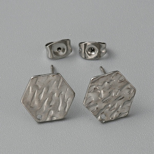

PandaHall 304 Stainless Steel Textured Geometry Stud Earrings Findings with Hole, Hexagon, 12x10.5mm, Hole: 1mm, Pin: 0.6mm 304 Stainless...