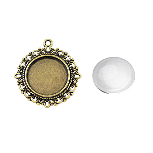 

PandaHall Pendant Making Sets, with Alloy Pendant Cabochon Settings and Glass Cabochons, Flat Round, Lead Free & Nickel Free, Antique Bronze...