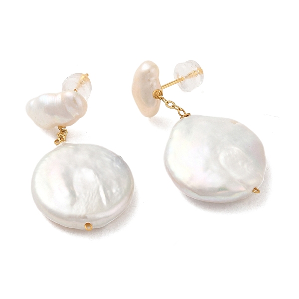 

PandaHall Sterling Silver Stud Earrings, with Natural Pearl, Jewely for Women, Flat Round, WhiteSmoke, 32x17mm Sterling Silver Flat Round..., White