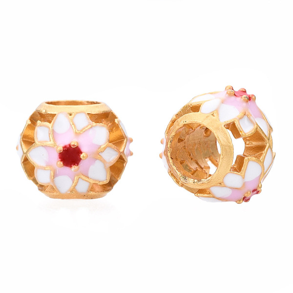 

PandaHall Alloy Enamel European Beads, Large Hole Beads, Matte Style, Cadmium Free & Lead Free, Rondelle with Flower, Pearl Pink, 10.5x8.5mm...