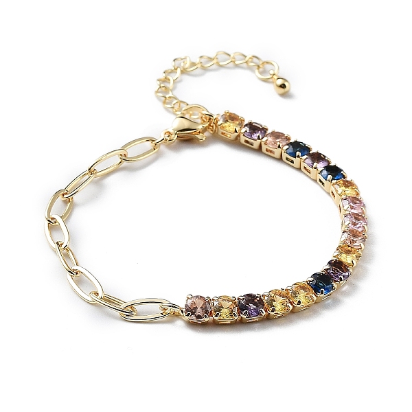 

PandaHall Brass Micro Pave Cubic Zirconia Strass & Paperclip Chain Bracelets, with 304 Stainless Steel Clasp, Colorful, 6-1/4x1/8 inch...