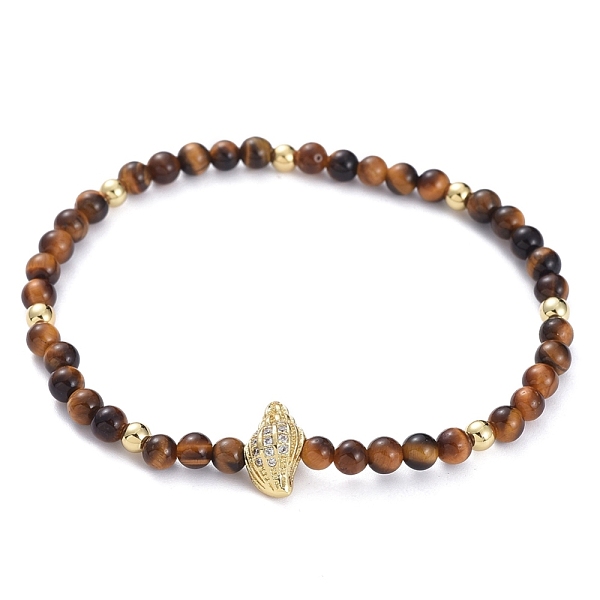 

PandaHall Stretch Bracelets, with Natural Tiger Eye Beads, Brass Round Beads, Brass Micro Pave Grade AAA Cubic Zirconia Beads and Elastic..., Clear