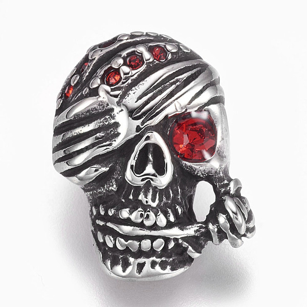 

PandaHall 304 Stainless Steel Beads, with Cubic Zirconia, Large Hole Beads, Skull, Red, Antique Silver, 21x15x12mm, Hole: 6mm 304 Stainless...