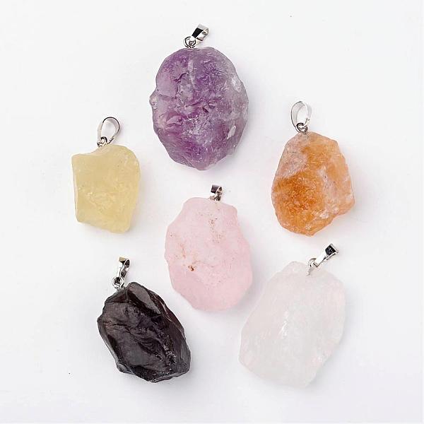 

PandaHall Natural Mixed Quartz Pendants, Nuggets, with Brass Findings, Platinum, 26~42x20~26x14~22mm, Hole: 5x8mm Mixed Stone Nuggets