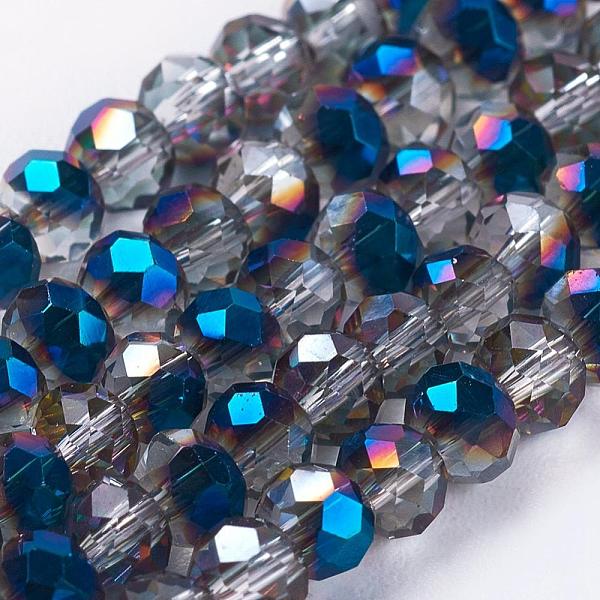 

PandaHall Electroplate Glass Faceted Rondelle Beads Strands, Half Plated, Blue, 3x2mm, Hole: 1mm, about 165~169pcs/strand, 15~16 inch...
